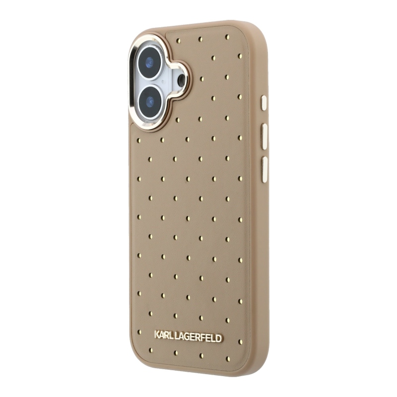 Karl Lagerfeld PU Perforated Gold Dots MagSafe zadný kryt pre iPhone 17, béžový