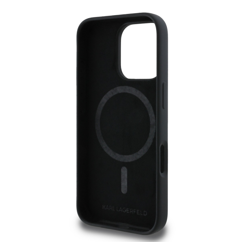 Karl Lagerfeld Liquid Silicone Karl and Choupette MagSafe Zadný Kryt pre iPhone 16 Pro Max Black