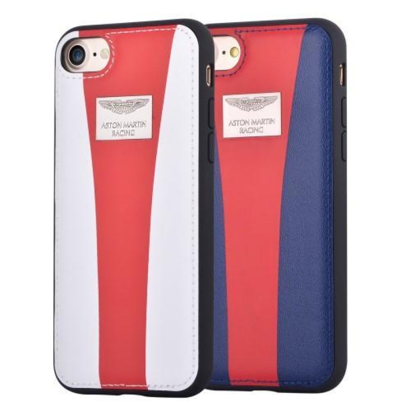 Aston Martin Racing plastový obal s chrbtom z pravej kože na iPhone 7 a 8 - biely / červený
