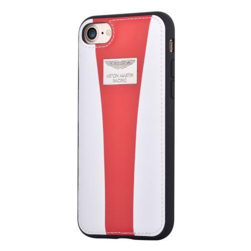 Aston Martin Racing plastový obal s chrbtom z pravej kože na iPhone 7 a 8 - biely / červený