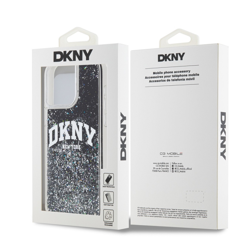 DKNY Liquid Glitter Arch Logo Zadný Kryt pre iPhone 14 Pro Black