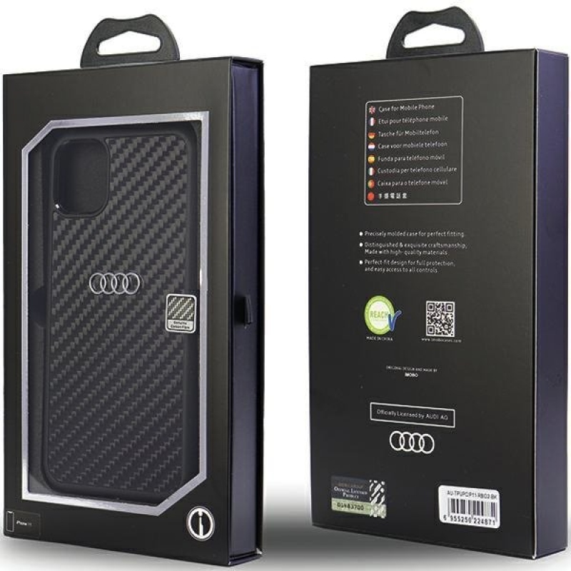 Audi Carbon Fiber Zadný Kryt pre iPhone 11/XR Black