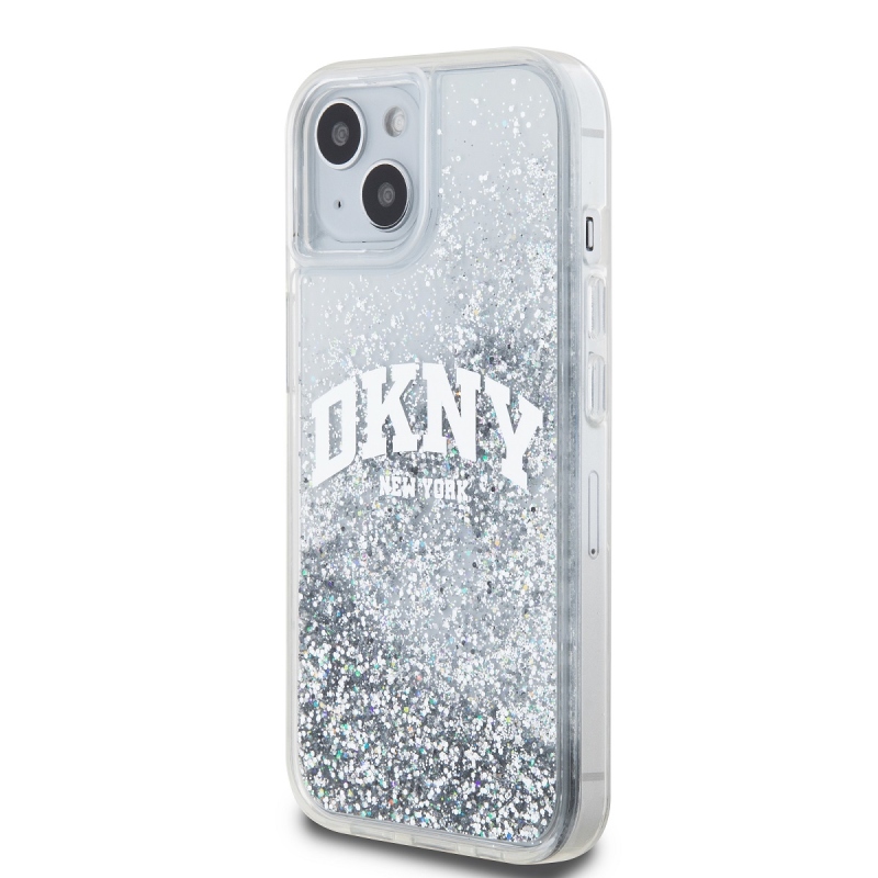 DKNY Liquid Glitter Arch Logo Zadný Kryt pre iPhone 14 Transparent