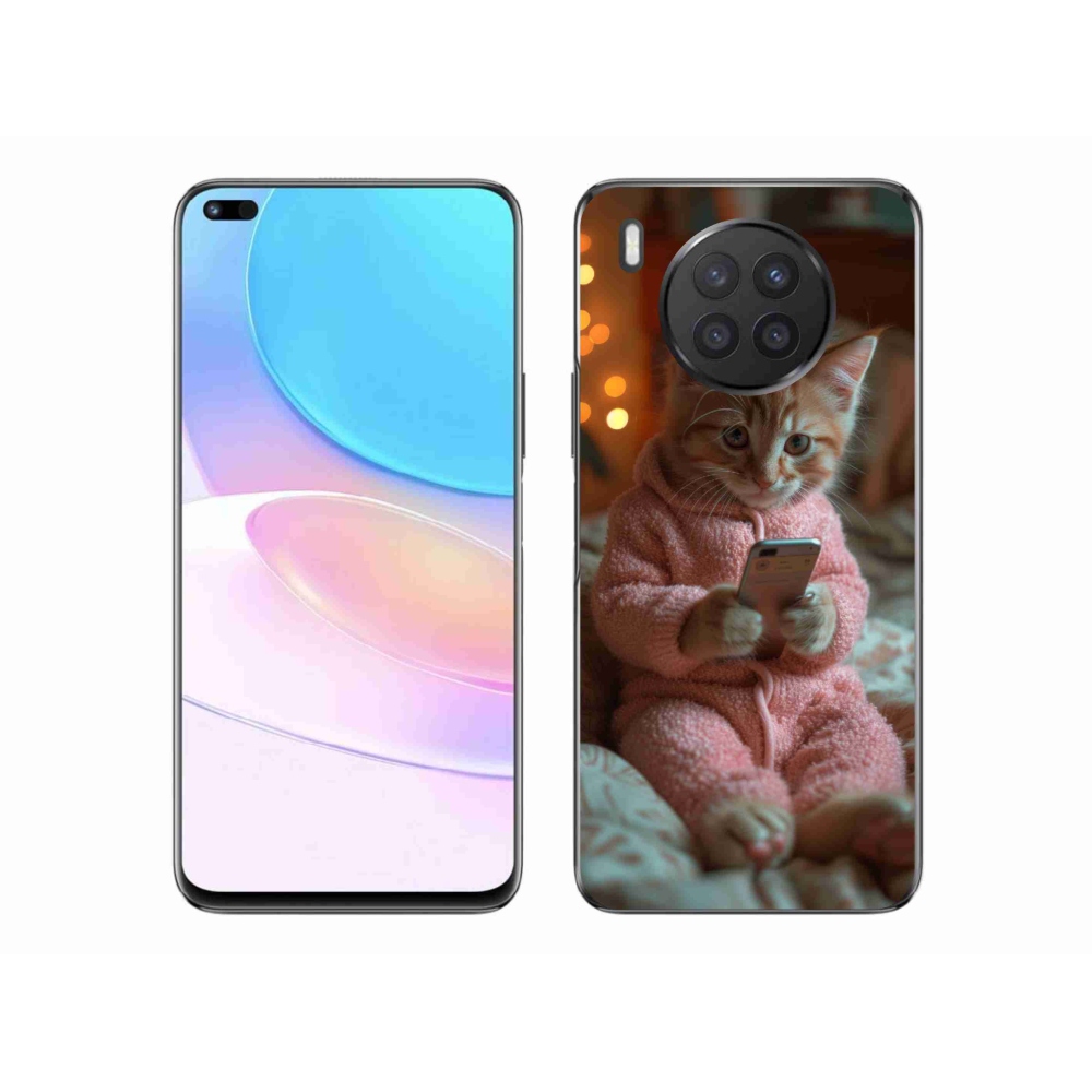 Gelový kryt mmCase na Huawei Nova 8i - kotě s mobilem