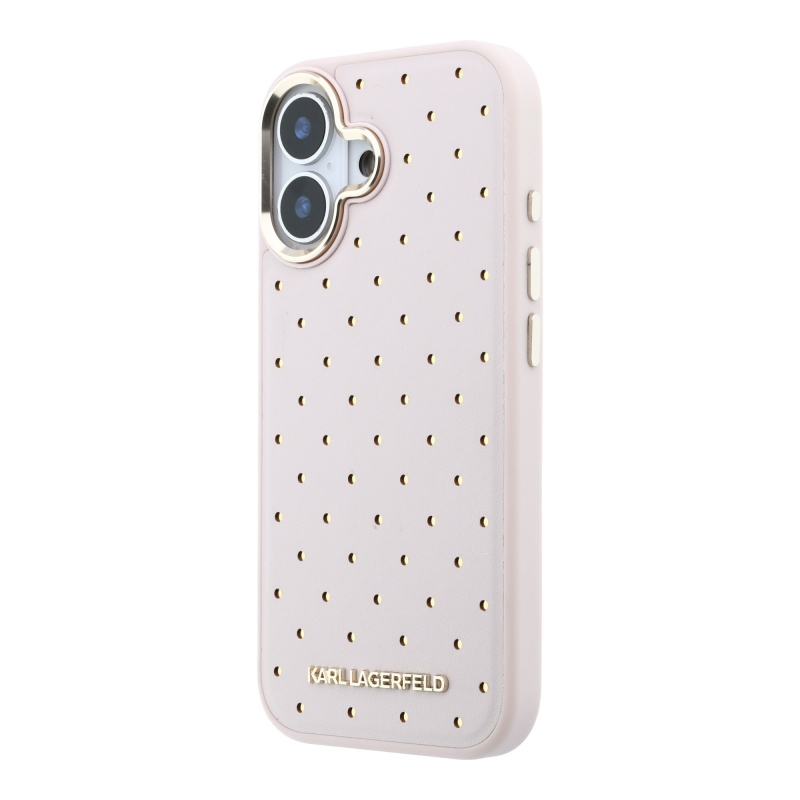 Karl Lagerfeld PU Perforated Gold Dots MagSafe zadný kryt pre iPhone 17, ružový