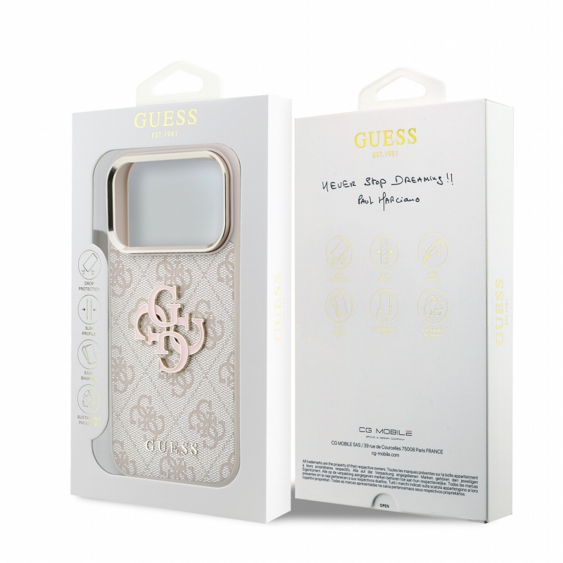 Guess PU 4G Resin Metal Logo – zadný kryt pre iPhone 18 Pro, ružový