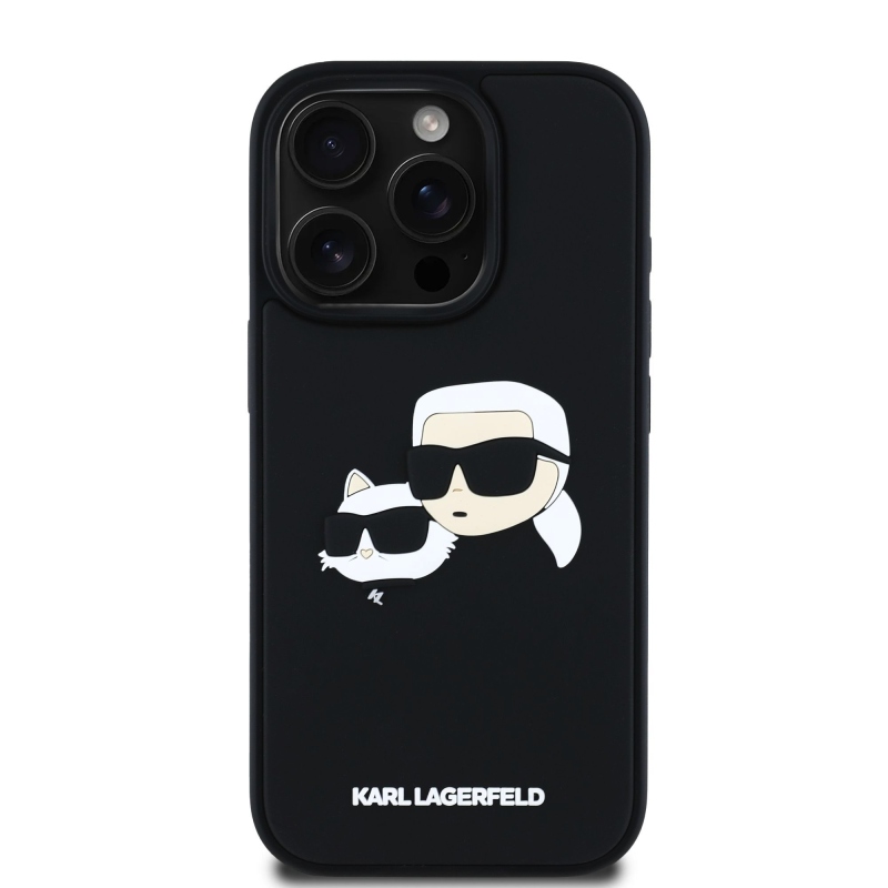 Karl Lagerfeld 3D Rubber Double Heads Zadný Kryt pre iPhone 16 Pro Max Black