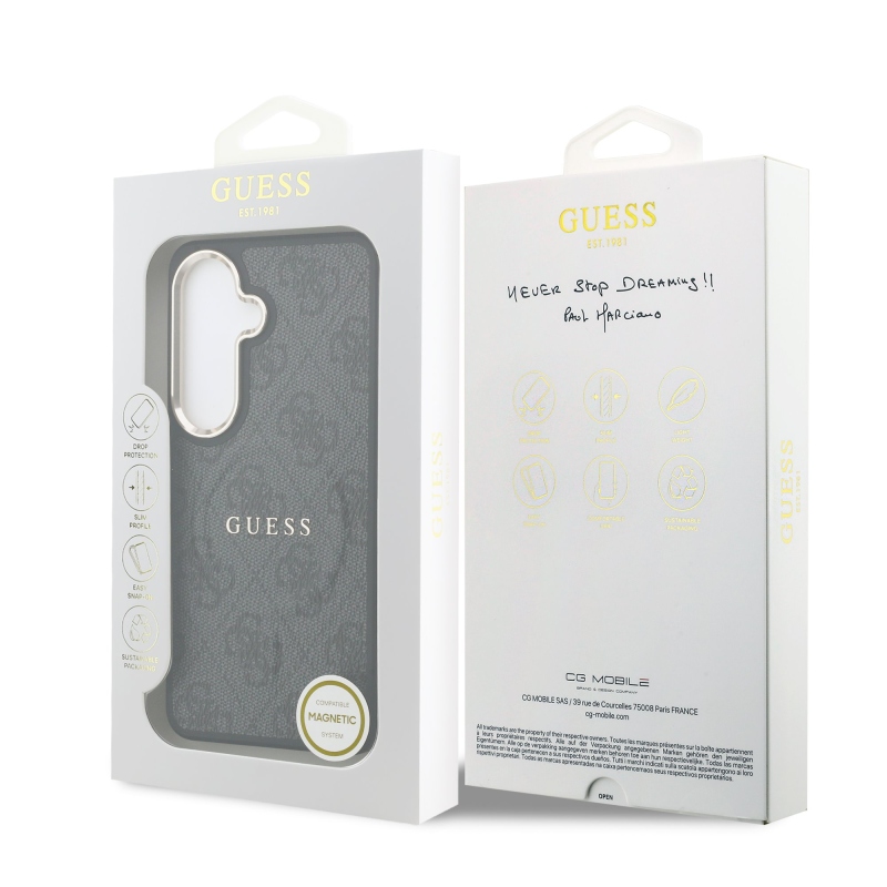 Guess PU kožený zadný kryt 4G Gold Frame Magnetic pre Samsung Galaxy S26+ Black