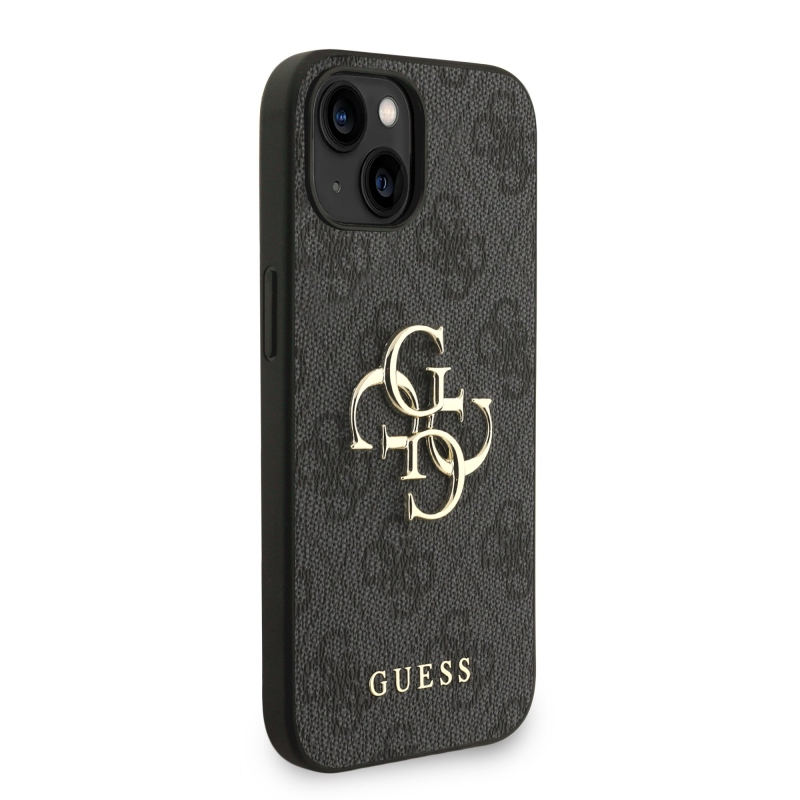 Guess PU 4G Metal Logo Strap Zadný Kryt pre iPhone 15 Black