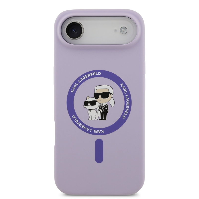 Karl Lagerfeld Tekutý silikónový kryt Karl and Choupette MagSafe pre iPhone 17 Air Purple