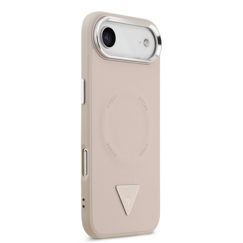 Guess PU kožený zadný kryt MagSafe s trojuholníkovým logom pre iPhone Air Pink