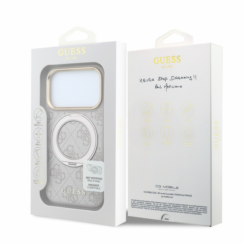 Guess PU 4G Ring Stand MagSafe zadný kryt pre iPhone 18 Pro, ružový