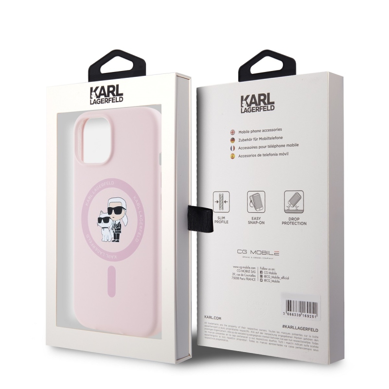 Karl Lagerfeld Liquid Silicone Karl and Choupette Magsafe Zadný Kryt pre iPhone 15 Pink