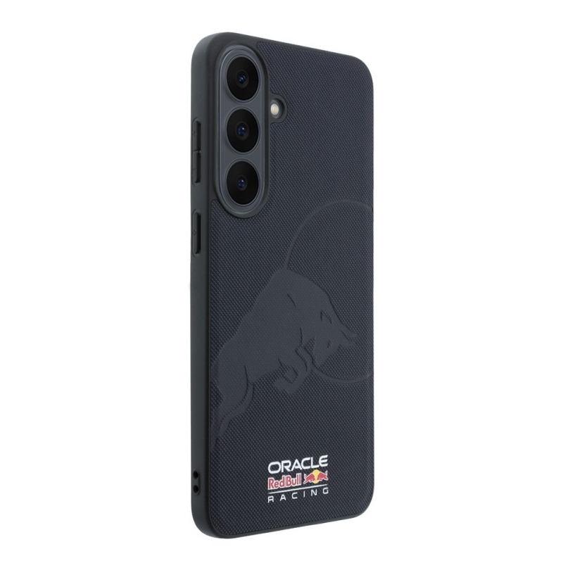 Red Bull PU kožený zadný kryt so sieťovinou, s reliéfnym logom býka a magnetickým uzáverom pre Samsung Galaxy S26 FE, tmavomodrý 