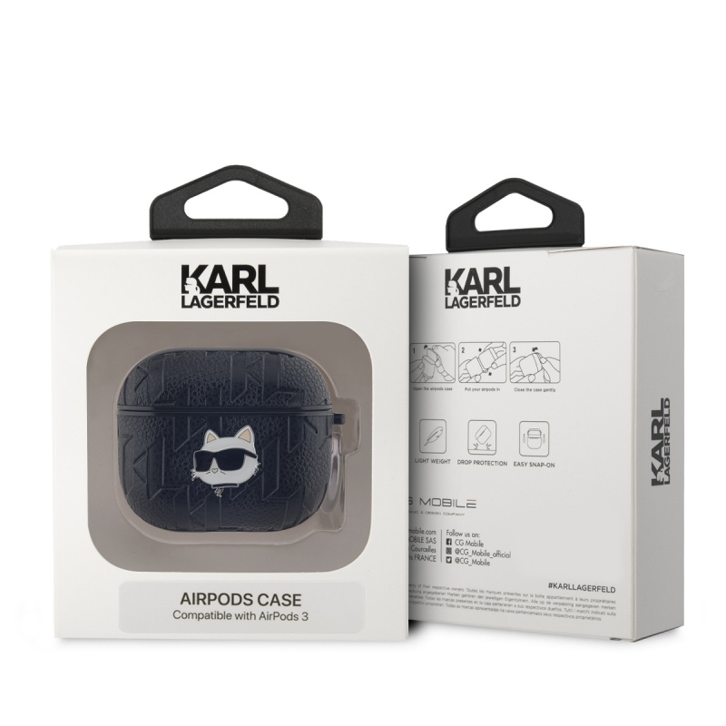 Karl Lagerfeld PU Embossed Choupette Head Puzdro pre AirPods 3 Black