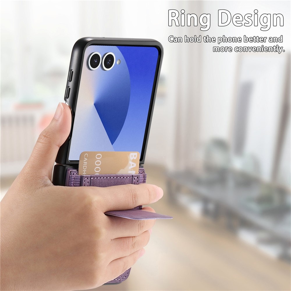 Luxurious plastový kryt s umelou kožou na Samsung Galaxy Z Flip7 5G - fialový