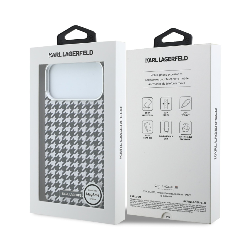Karl Lagerfeld PU Houndstooth Resin Plate Zadný kryt MagSafe pre iPhone 17 Pro Max Black