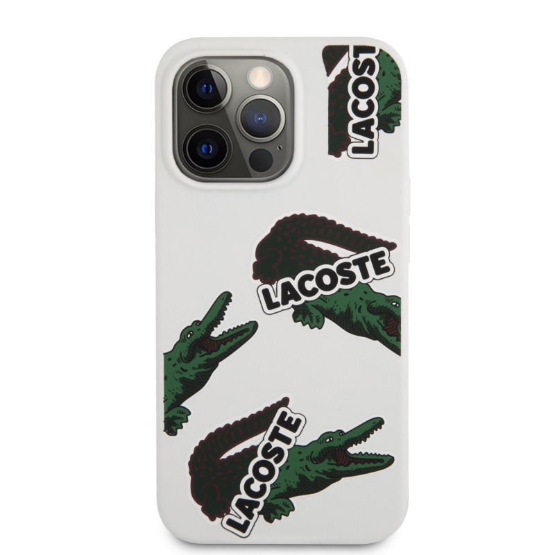 Lacoste Liquid Silicone Allover Pattern Kryt pre iPhone 13 Pro White