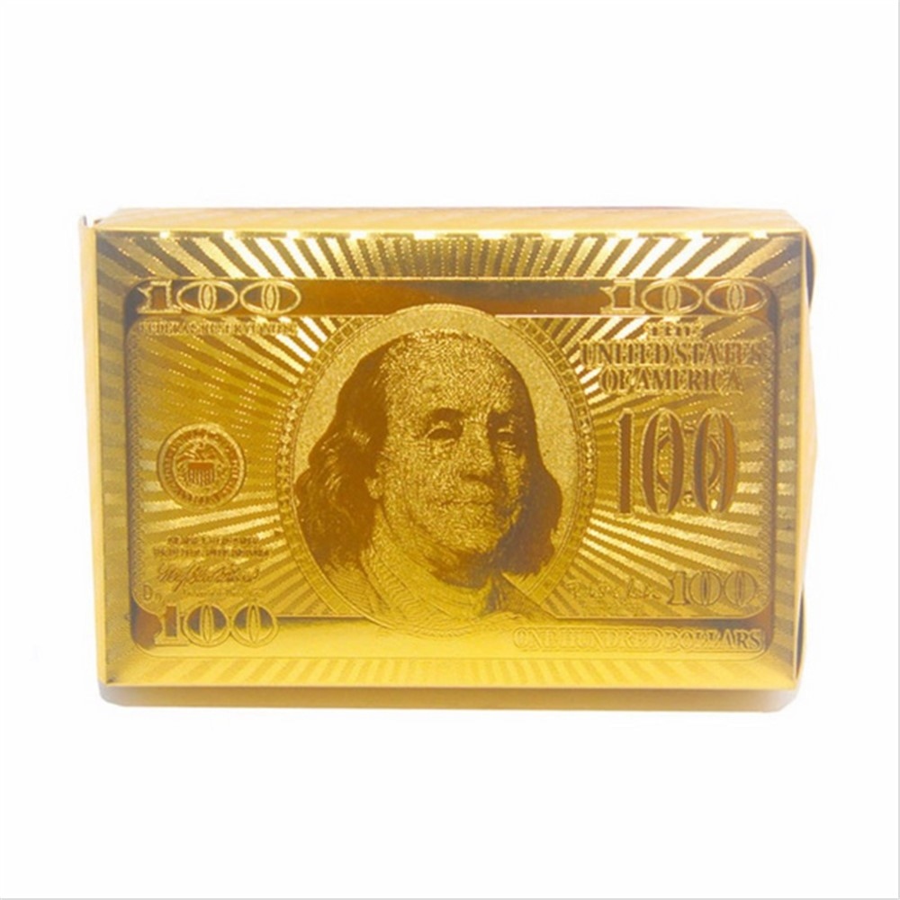 Vodeodolné plastové hracie karty 100 dolárov v zlatom prevedení 54 ks
