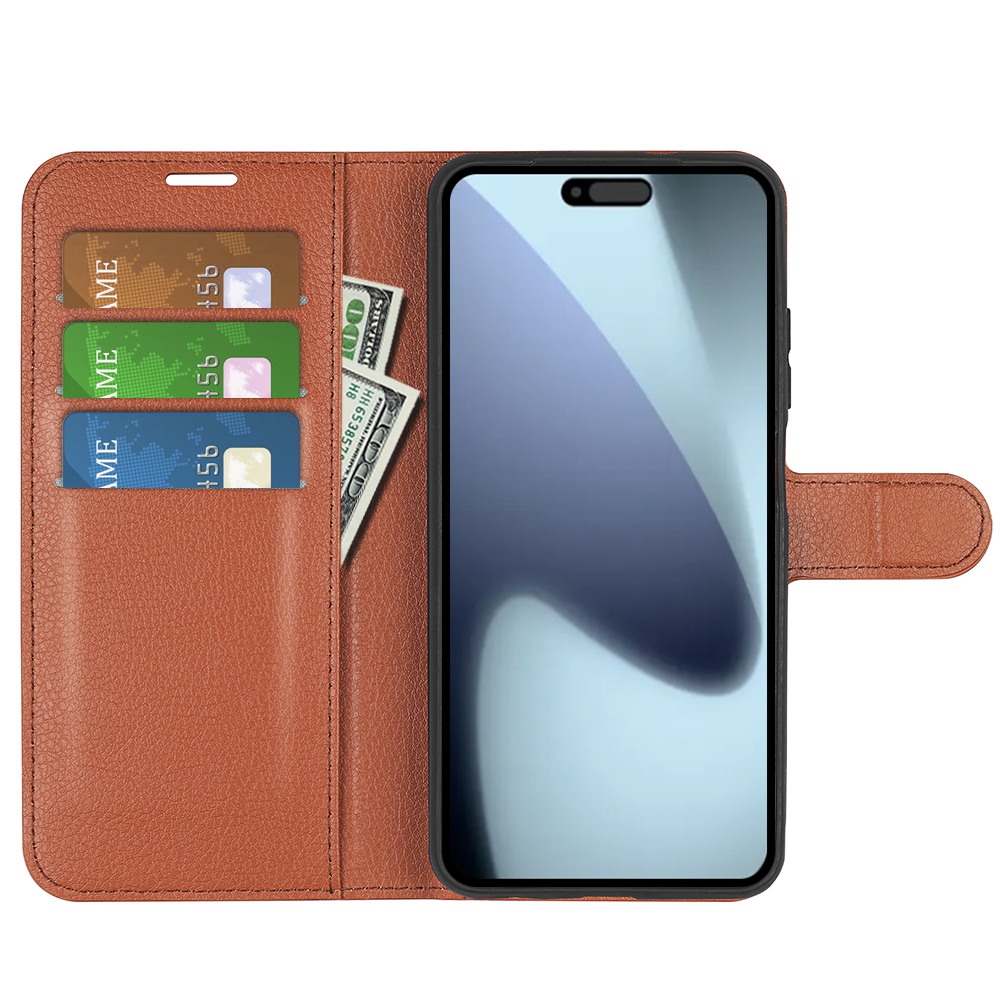 Litchi knižkové púzdro na iPhone 17 - hnedé