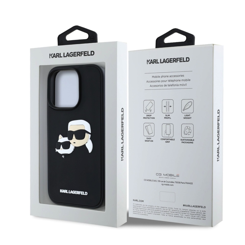 Karl Lagerfeld 3D Rubber Double Heads Zadný Kryt pre iPhone 16 Pro Max Black