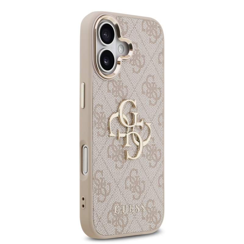 Guess PU kožený 4G kovové logo Gold Frame zadný kryt pre iPhone 17 Pink
