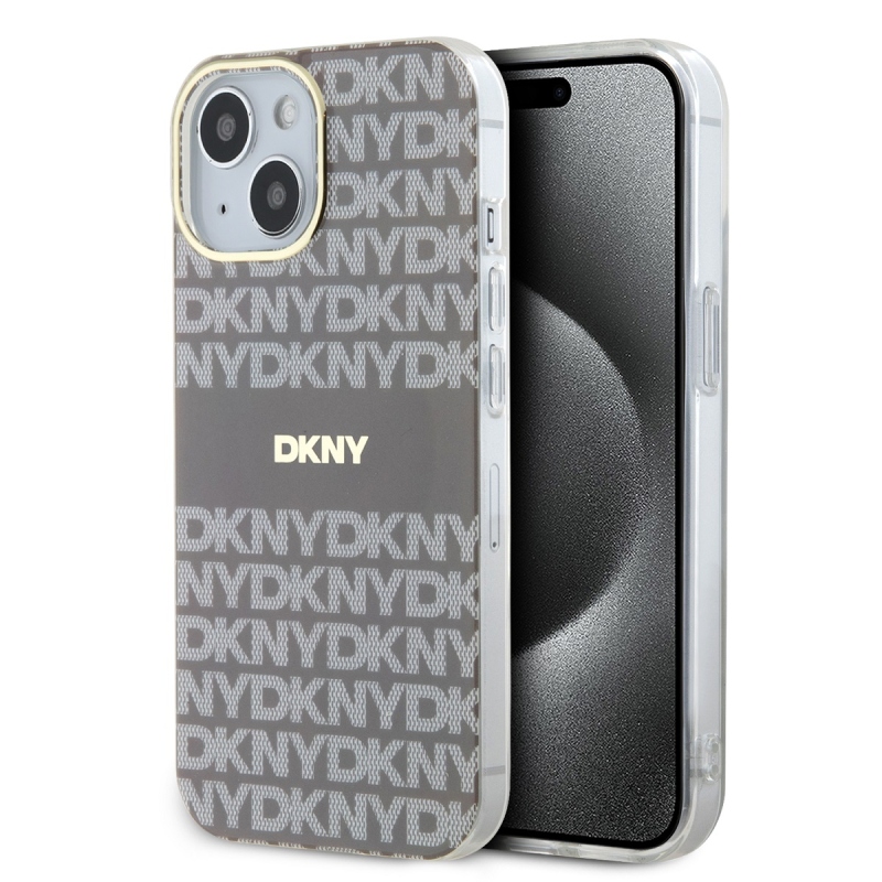 DKNY PC/TPU Repeat Pattern Tonal Stripe Magsafe Zadný Kryt pre iPhone 13 Beige