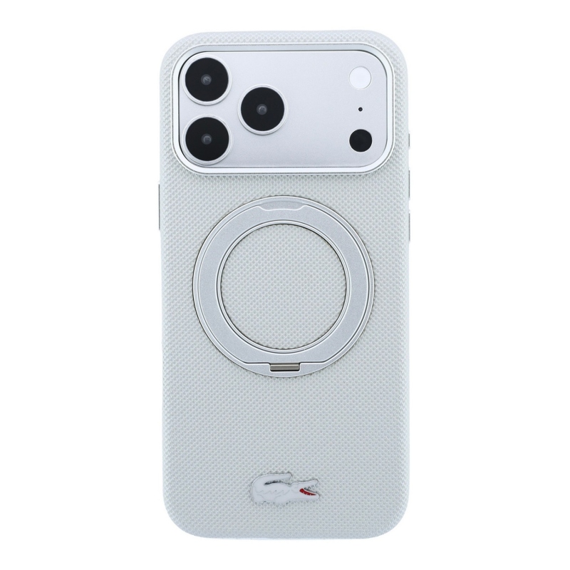 Lacoste PVC Petit Pique Semi Wrap Ring Stand MagSafe zadný kryt pre iPhone 18 Pro Max, svetlošedý