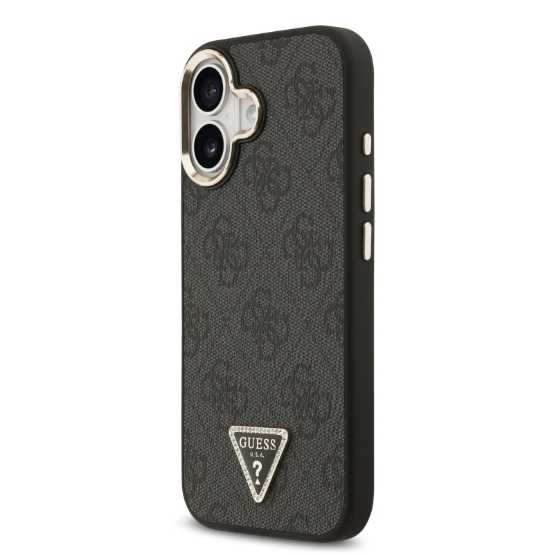Guess PU kožený zadný kryt 4G Triangle Logo Gold Frame MagSafe pre iPhone 17 Black