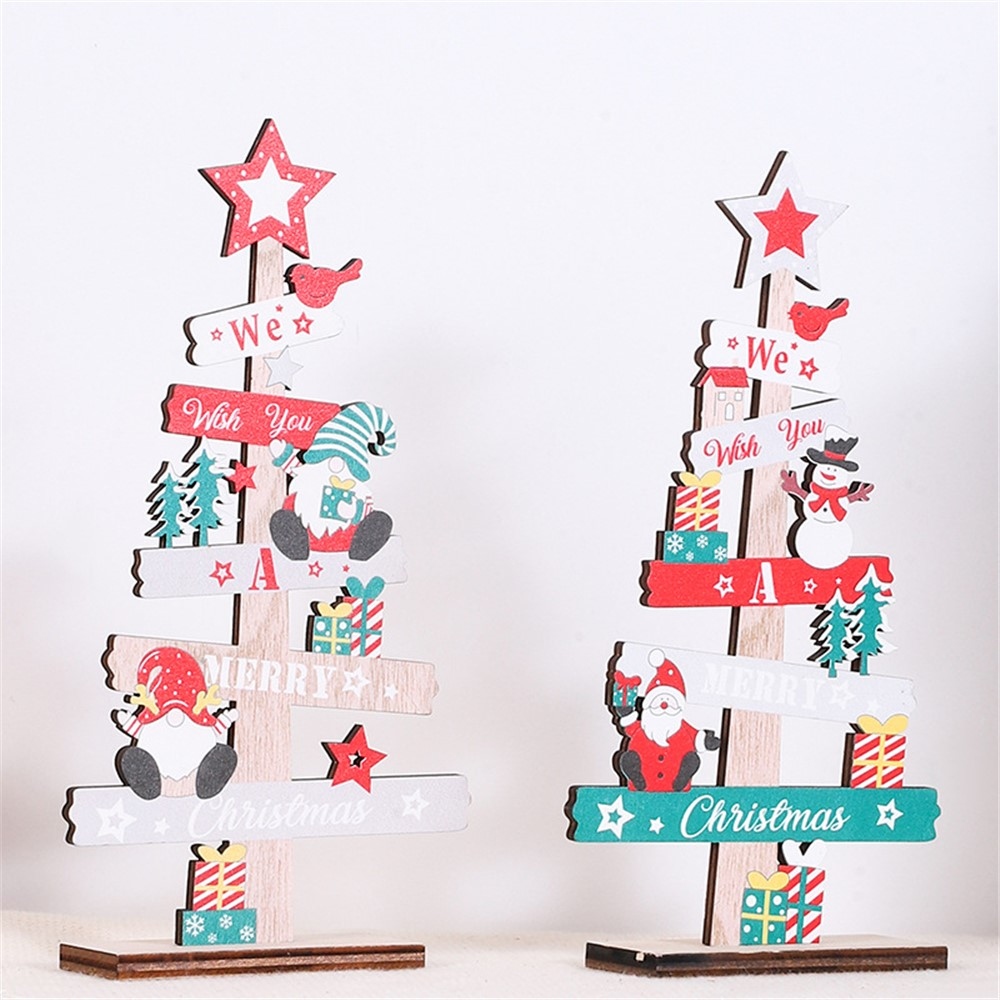 Vianočná drevená dekorácia so Santom a snehuliakom