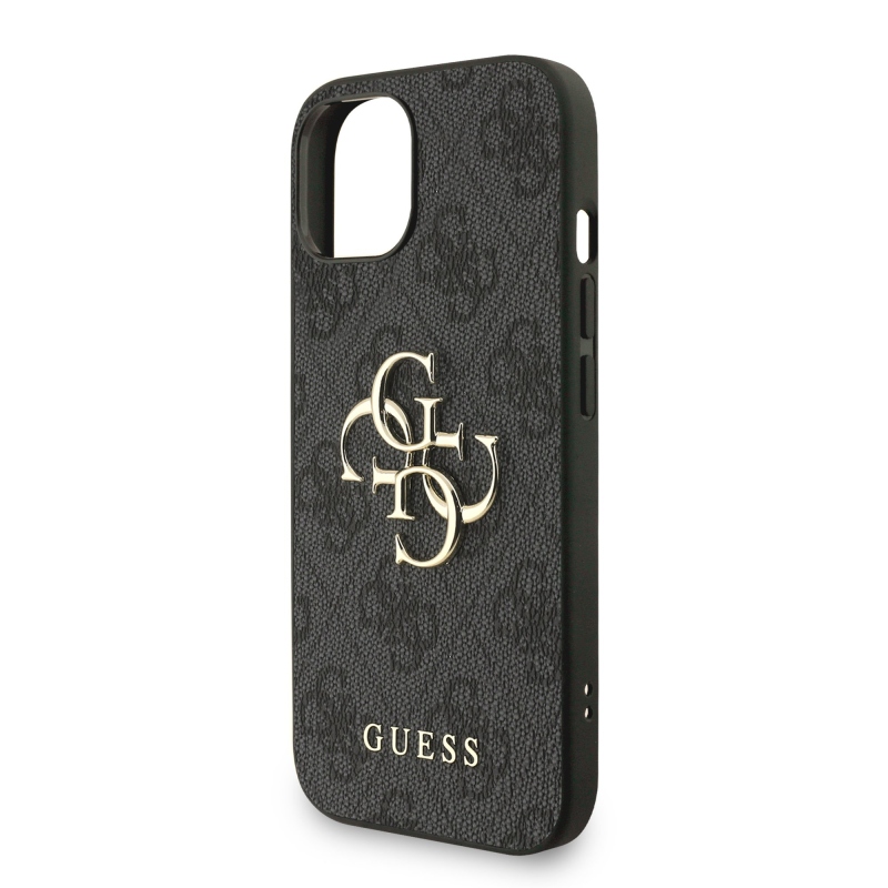 Guess PU 4G Metal Logo Strap Zadný Kryt pre iPhone 15 Black