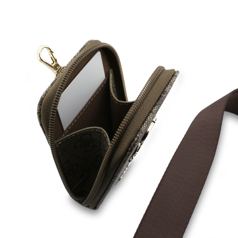 Guess Crossbody popruh PU 4G Kovové logo + peňaženka Brown