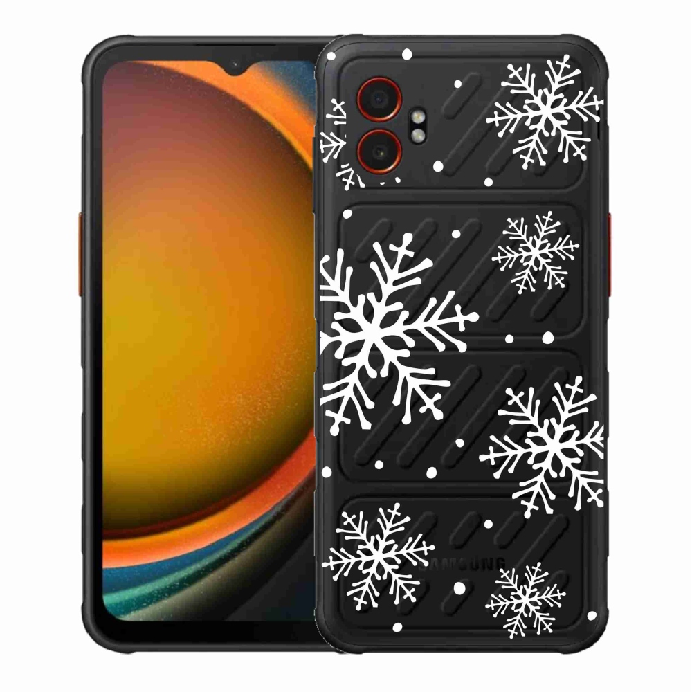 Gélový kryt mmCase na Samsung Galaxy Xcover 7 Pro - biele vločky na priehľadnom pozadí
