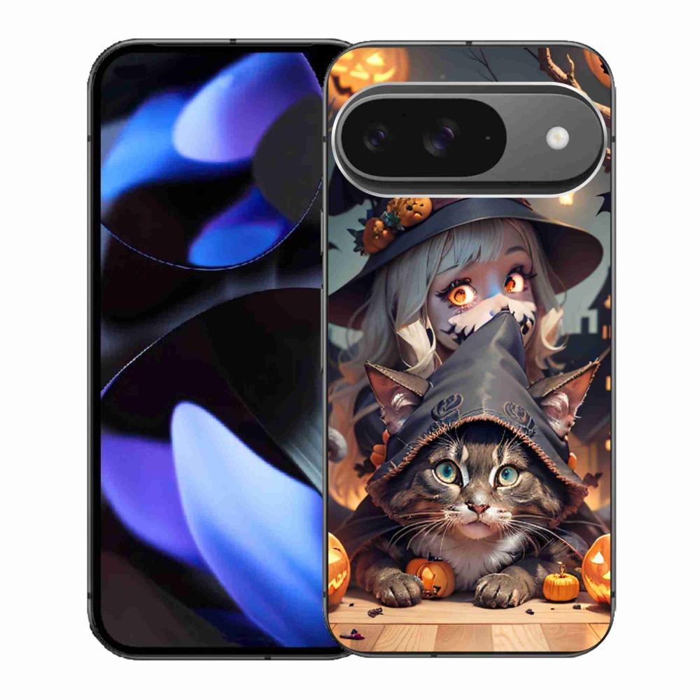 Gélový kryt mmCase na Google Pixel 9/9 Pro - čarodejnice s mačkou
