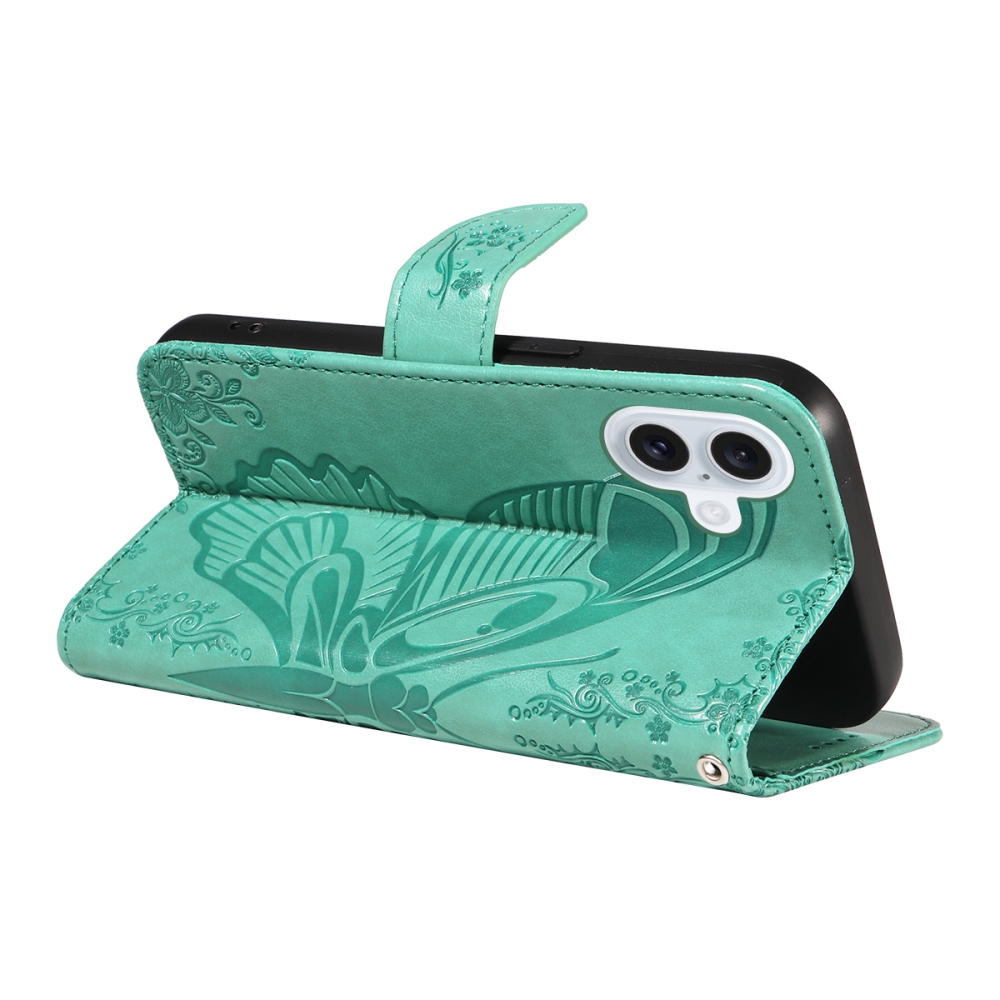 Floral Butterfly knižkové púzdro na iPhone 17 - modrozelené