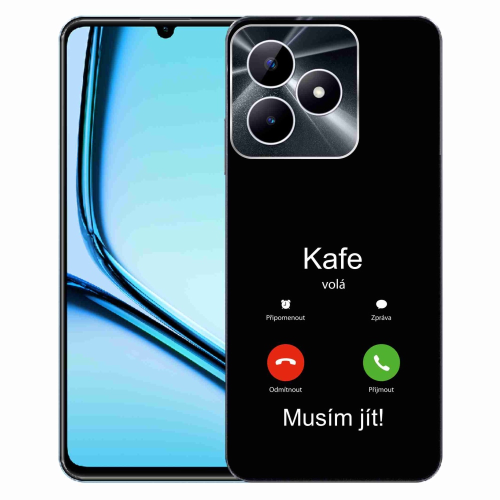 Gélový kryt mmCase na Realme Note 50 - káva volá čierne pozadie