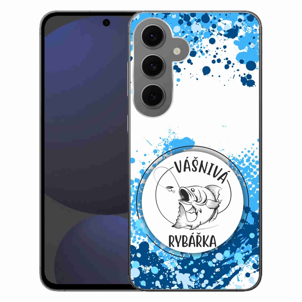 Gélový kryt mmCase na Samsung Galaxy S24 FE - vášnivá rybárka biele pozadie