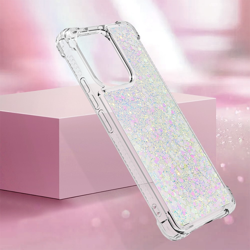 Glitter gélový presýpací obal na Xiaomi Redmi Note 13 - ružovostrieborný/srdiečka