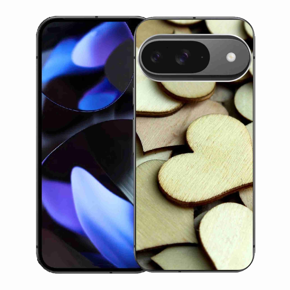 Gélový kryt mmCase na Google Pixel 9/9 Pro - drevené srdiečka