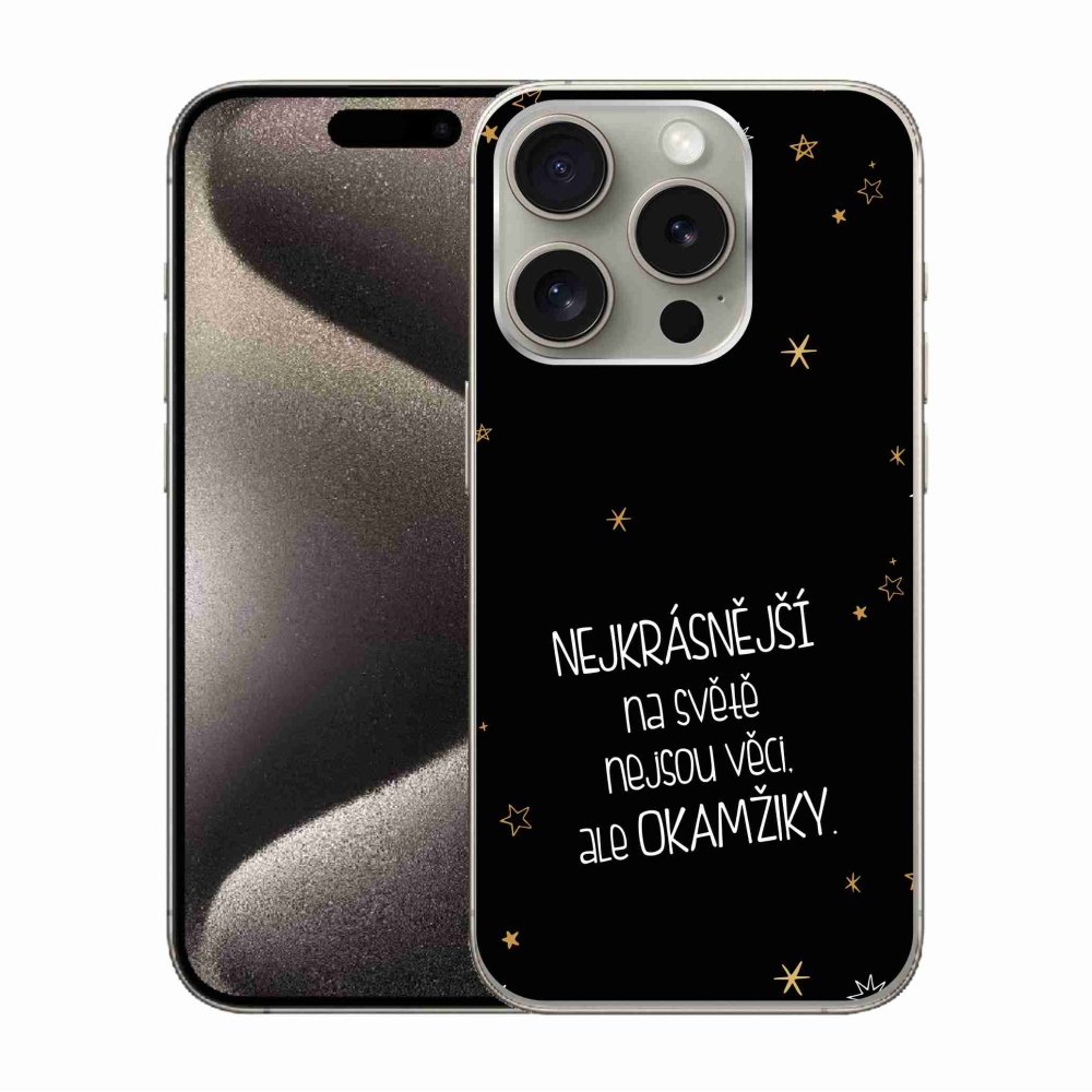 Gélový kryt mmCase na iPhone 15 Pro - citát 4 čierne pozadie