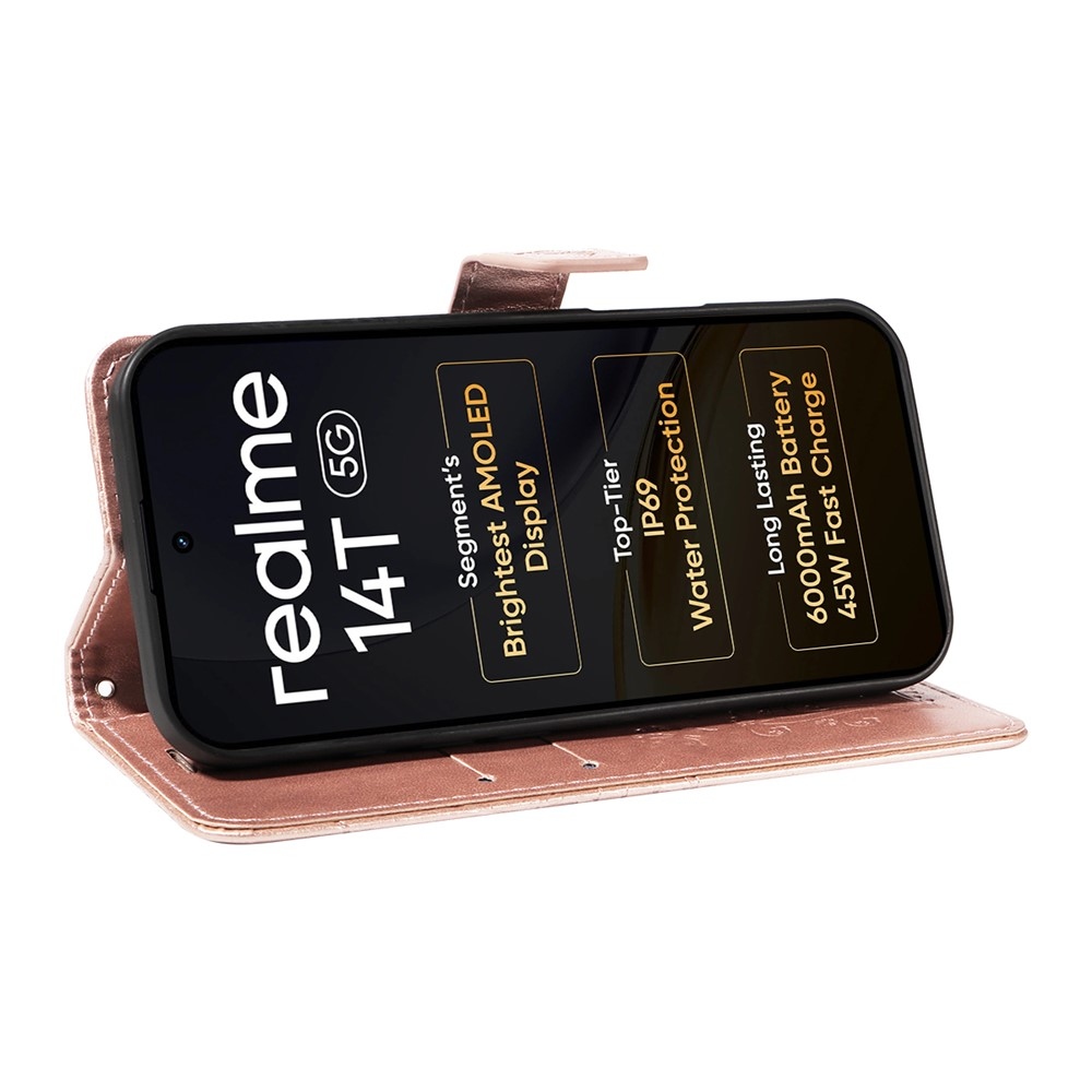 Big Butterfly knižkové púzdro na Realme 14 5G/14T 5G - ružovozlaté