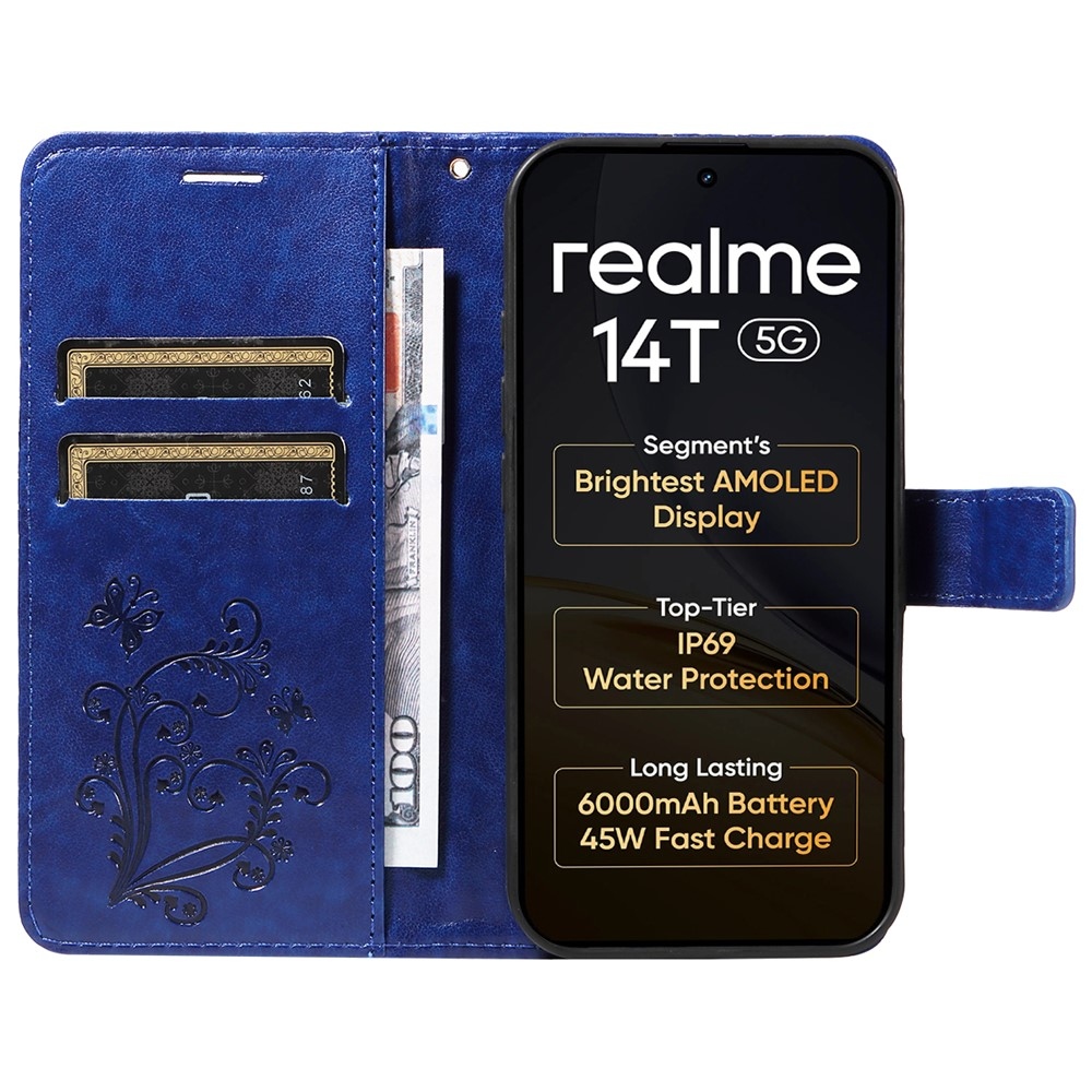 Big Butterfly knižkové puzdro na Realme 14 5G/14T 5G - modré