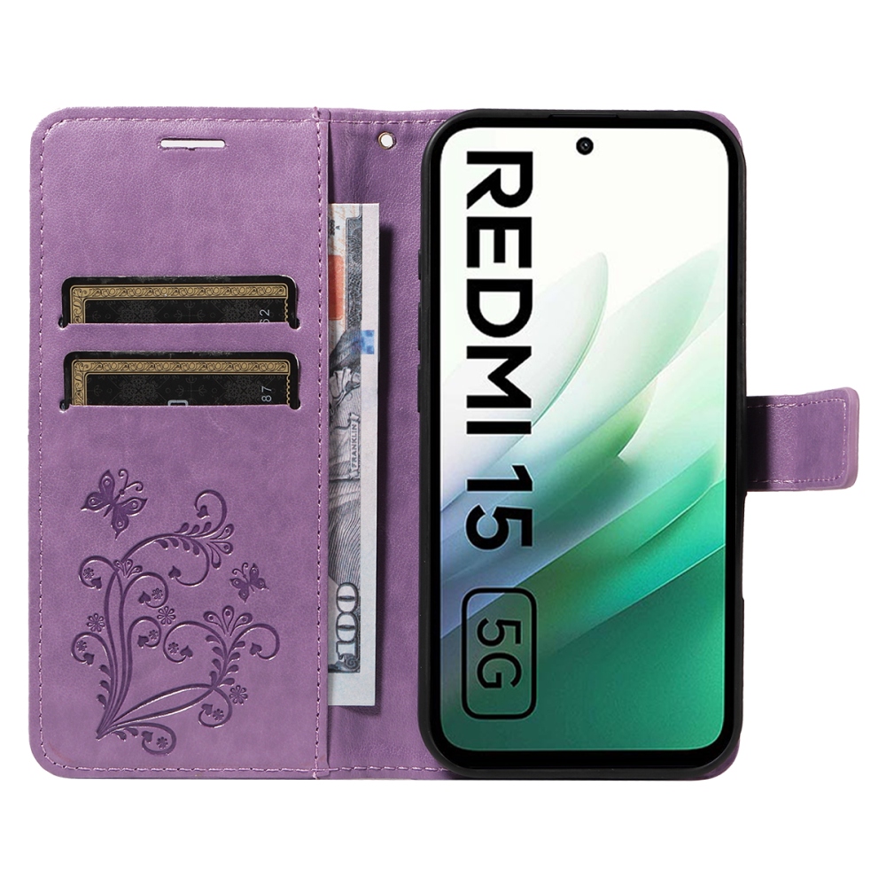 Big Butterfly knižkové púzdro na Xiaomi Redmi 15 4G (171mm) - fialové