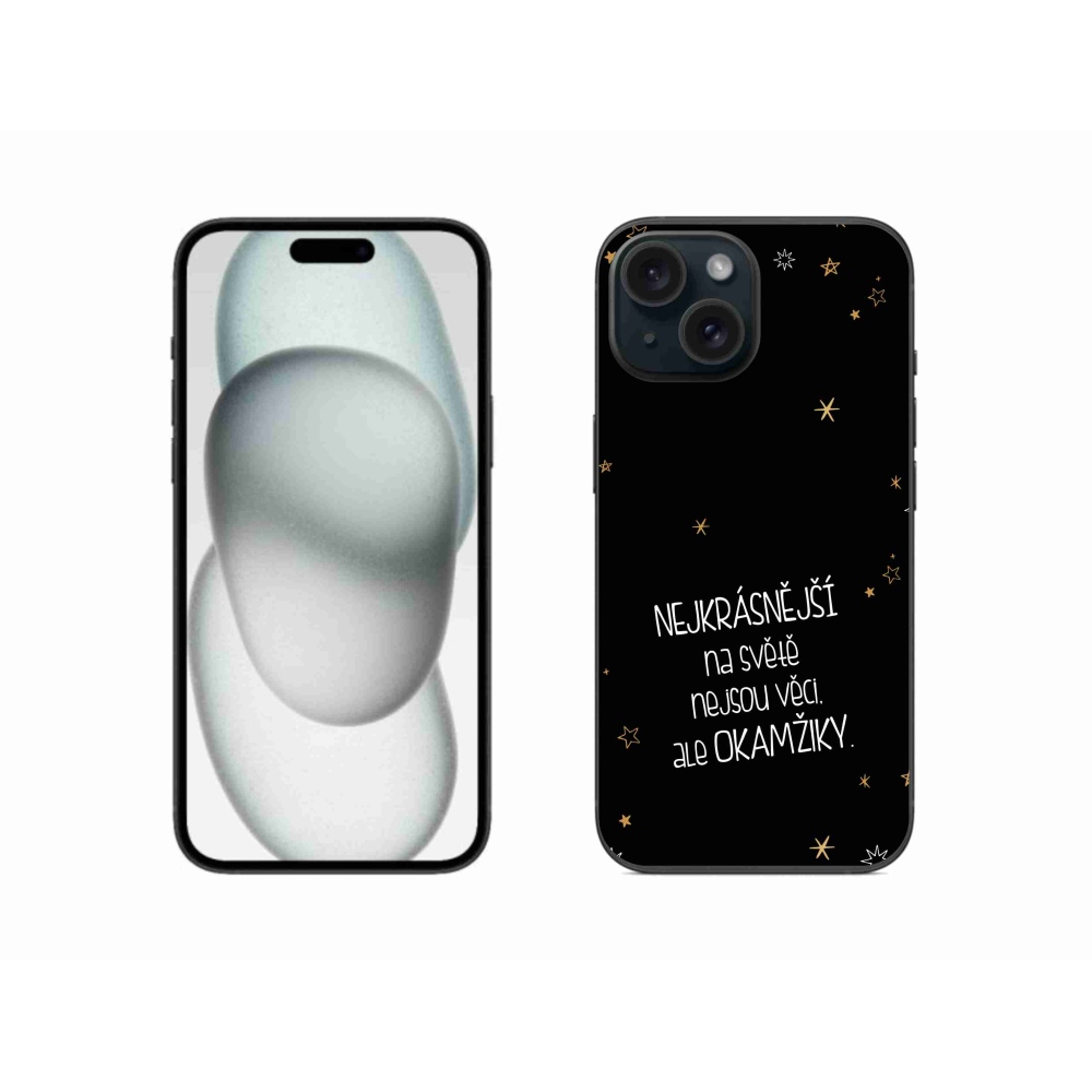 Gélový kryt mmCase na iPhone 15 - citát 4 čierne pozadie