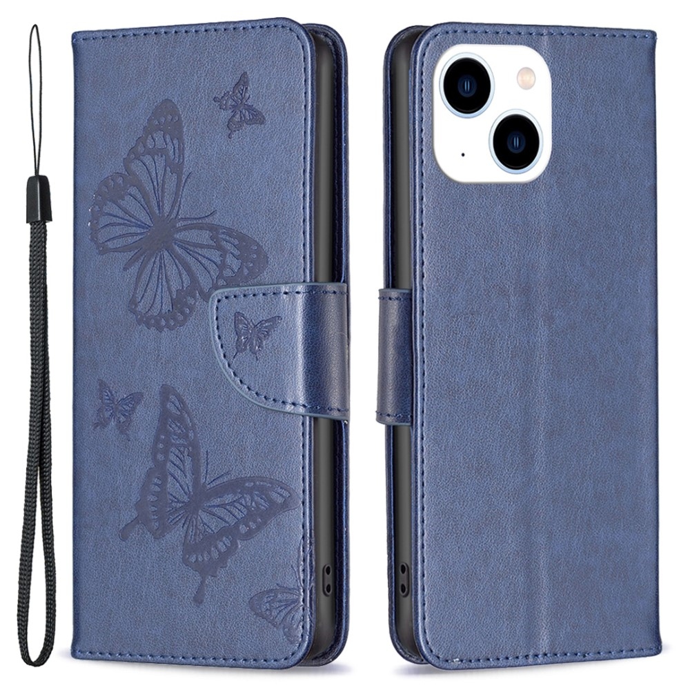 Butterfly knižkové puzdro na iPhone 15 - modré