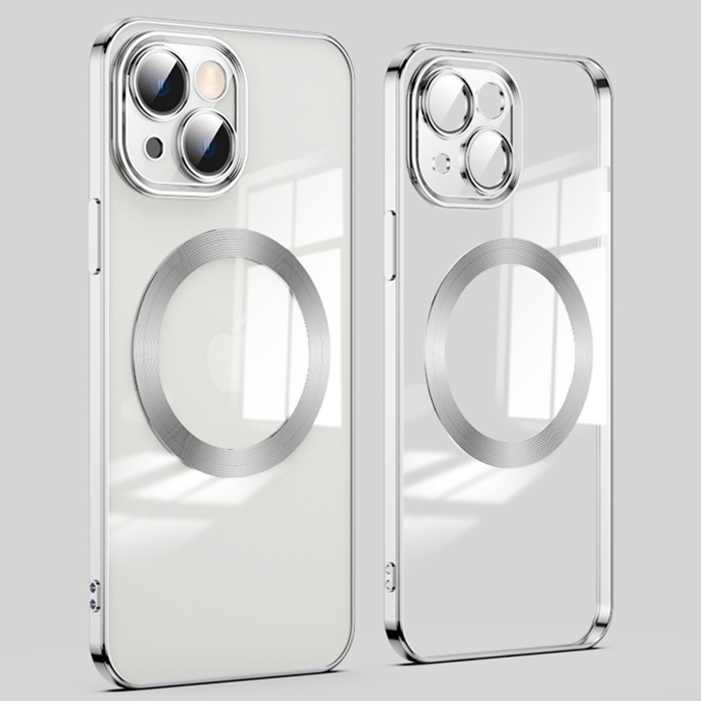 Clear obal s ochranou fotoaparátu a podporou MagSafe na iPhone 14 - strieborný