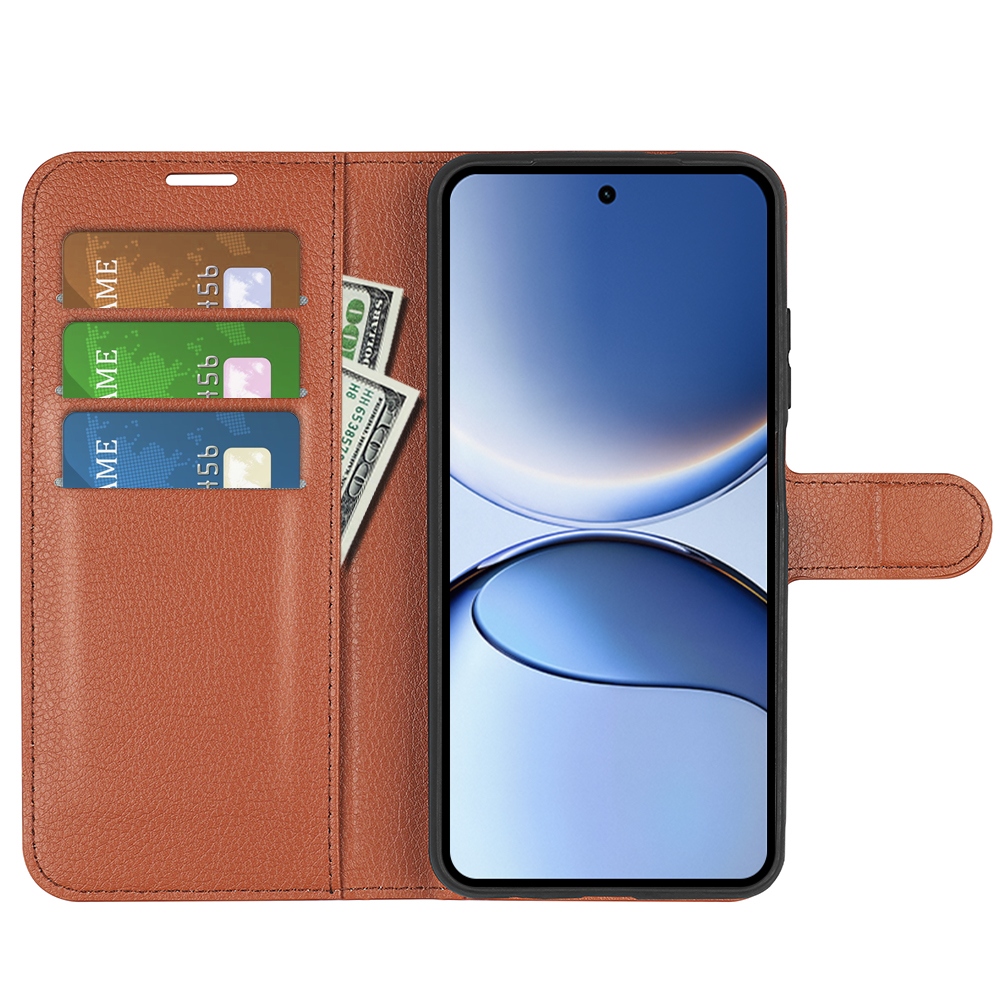 Litchi knižkové púzdro na Xiaomi Poco F7 5G - hnedé
