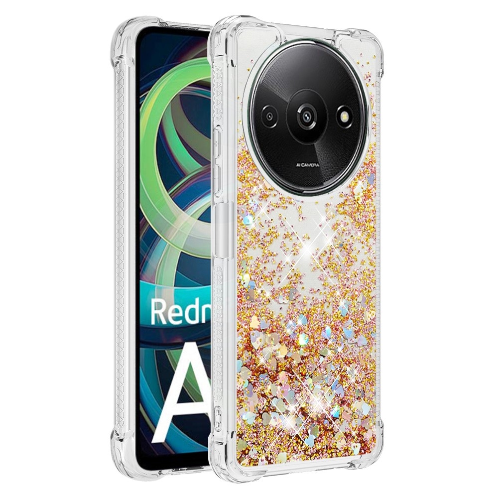 Glitter gélový presýpací obal na Xiaomi Redmi A3 - zlatý/srdiečka