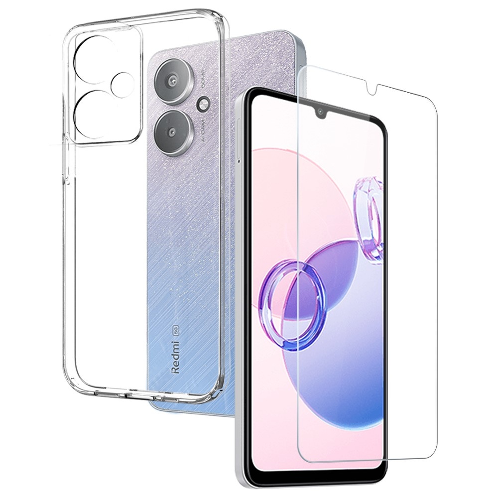 NORTHJO priehľadný gélový obal + tvrdené sklo na Xiaomi Redmi 13C 5G - priehľadný