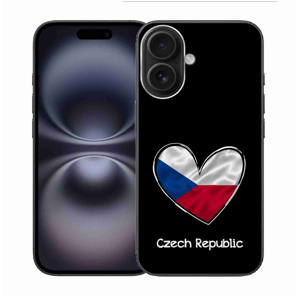 Gélový kryt mmCase na iPhone 16 - vlajka srdca čierne pozadie